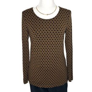 Chico’s Geometric Print Layering Tee Black Caramel Brown Chico’s 0 Small S